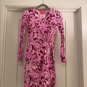 NWT Lilly Pulitzer Pink and Black Long Sleeve Wrap Dress XXS